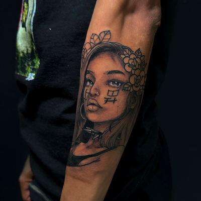 1st Idea to start up this forearm sleeve. A girl that represents “Melancholy”. “… — tattoo by Xava Maldonado, Cayey, PR