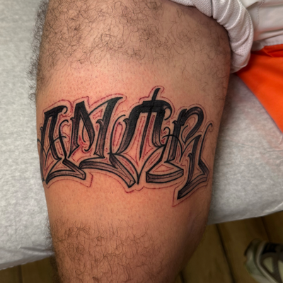 “Amor” Lettering for my client today. Custom lettering + bloodlines around it, f… — tattoo by Xava Maldonado, Cayey, PR