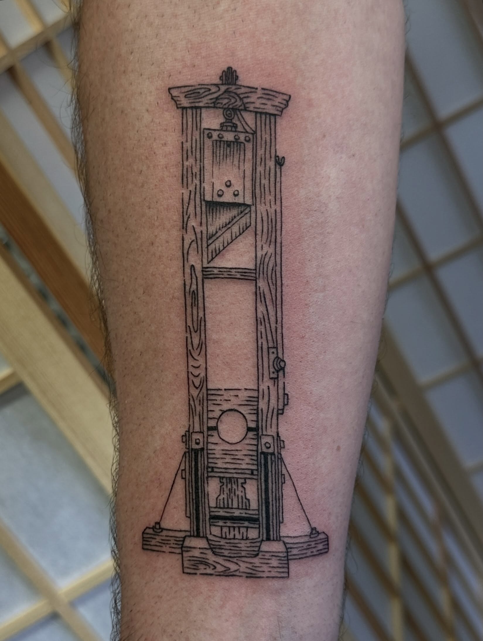 guillotine 🩸
#engraving #woodcut #woodcuttattoo #losangelestattoo #losangelesta… — tattoo by Mateo Pardo, Los Angeles, California
