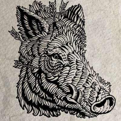 Boar 🐗 
slide to see process ✍🏻
available min 7 inches
#engraving #woodcut #wo… — tattoo by Mateo Pardo, Los Angeles, California