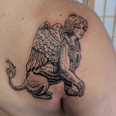 sphinx
#engraving #woodcut #woodcuttattoo #losangelestattoo #losangelestattooart… — tattoo by Mateo Pardo, Los Angeles, California