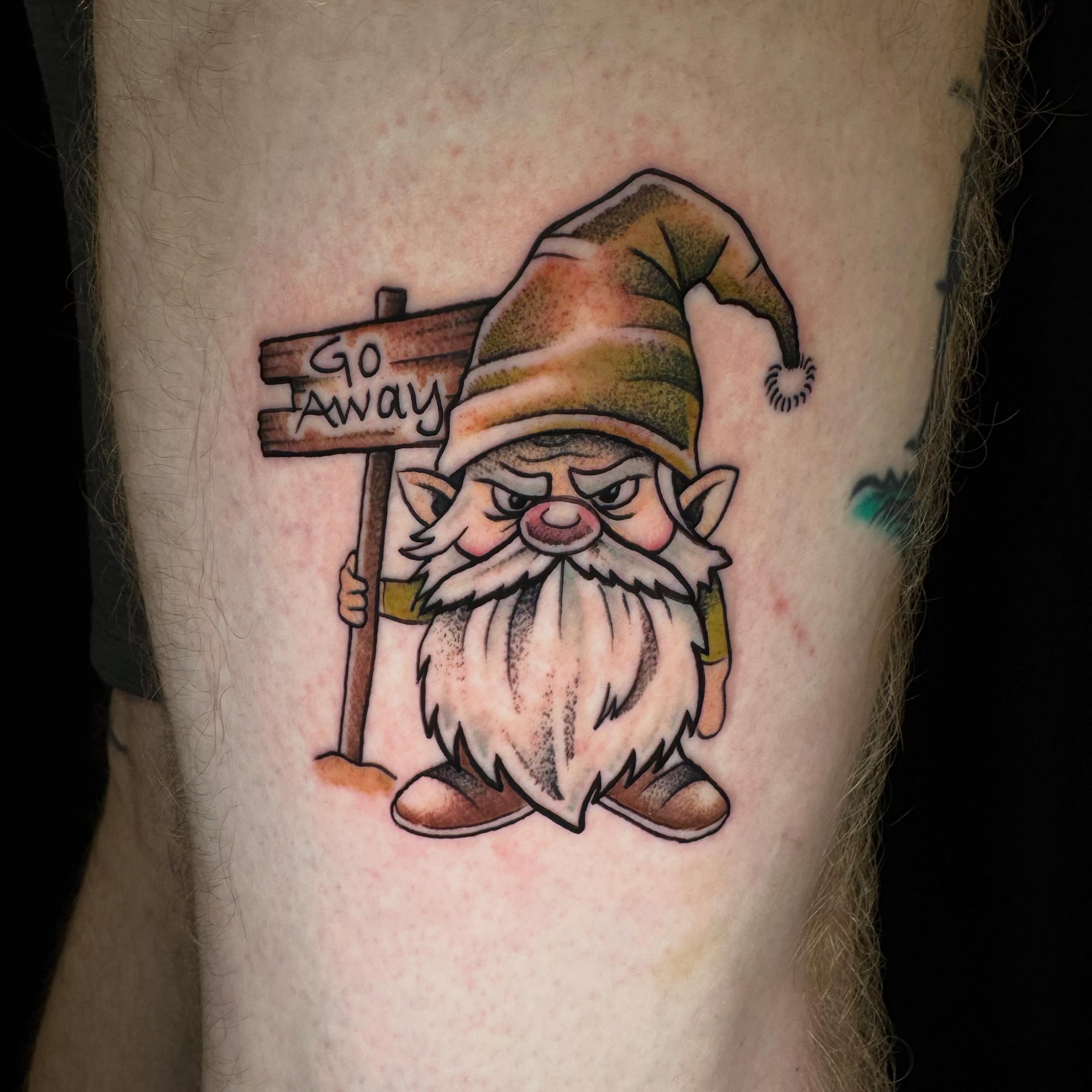 Not every garden gnome is here to spread cheer.
Had a blast tattooing this grump… — tattoo by Anthony Kessinger, Front Royal, Virginia