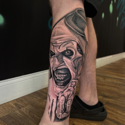 1st session on the start of this horror sleeve. Had a blast doing this piece and… — tattoo by Anthony Kessinger, Front Royal, Virginia