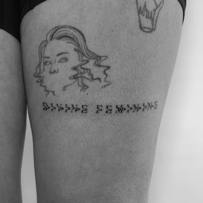 divine feminine 💗

#finelinetattooartist #finelinetattoos #scripttattoo #warped… — tattoo by Ariane  McDonald, Los Angeles, California