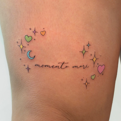 memento mori, life is short and death is certain, but make it girly pop ✨🫧💕🌙
… — tattoo by Ariane  McDonald, Los Angeles, California
