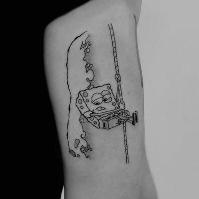 custom spongebob 🧽

#losangelestattooartist #finelinetattooartist #femaletattoo… — tattoo by Ariane  McDonald, Los Angeles, California