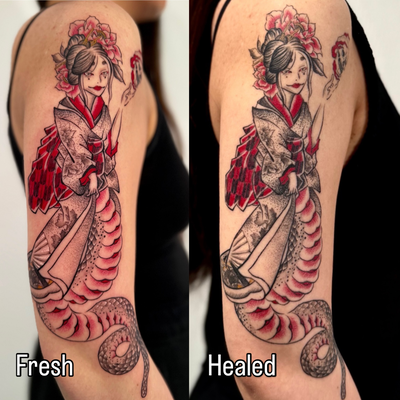 Fresh vs Healed

I really love this one and am so happy it healed beautifully…🫶… — tattoo by Shino Nakamoto, Los Angeles, California