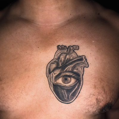 Surrealist heart eye tattoo update! I keep forgetting to post this. I did this t… — tattoo by Zoe Blackman, Providence, Rhode Island
