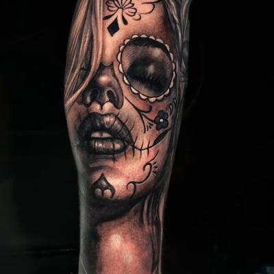 day of the death done in a fullday — tattoo by marvel xavier, Stanton, California