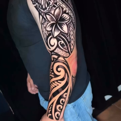 2 days in a row #polynesiantattoo #pacificislander #tribal #blackwork #linetatto… — tattoo by marvel xavier, Stanton, California