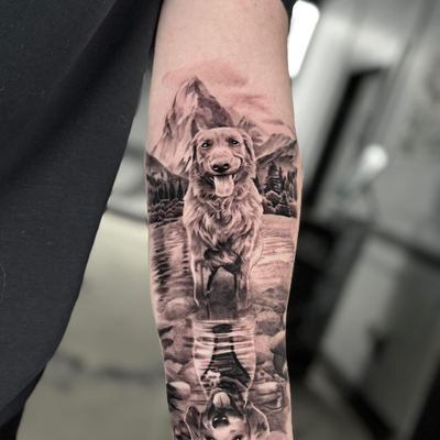 man’s best friend. thank you 🙏🏻 — tattoo by Matthew Baker, Londonderry, New Hampshire
