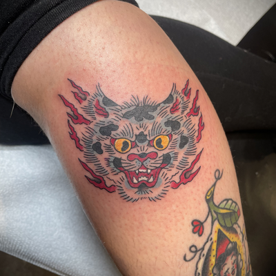 traditional cat. ed hsrdy original. color Done at Pretty Things PVD
For consulta… — tattoo by Corinne Clapper, Providence, Rhode Island