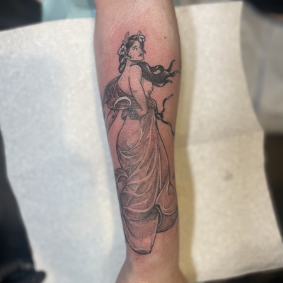 harvest witch. black and grey on arm Done at Pretty Things PVD
For consultations… — tattoo by Corinne Clapper, Providence, Rhode Island