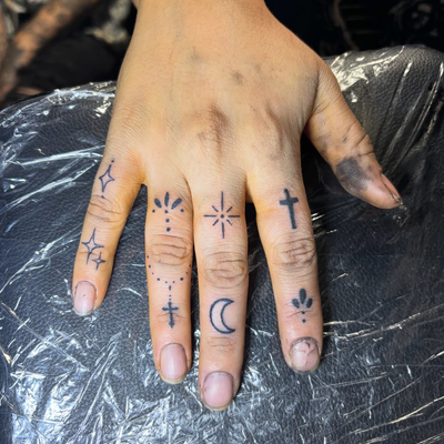 Fun start to this finger sleeve she plans on getting her hand next first time tr… — tattoo by Purz One, El Centro, California
