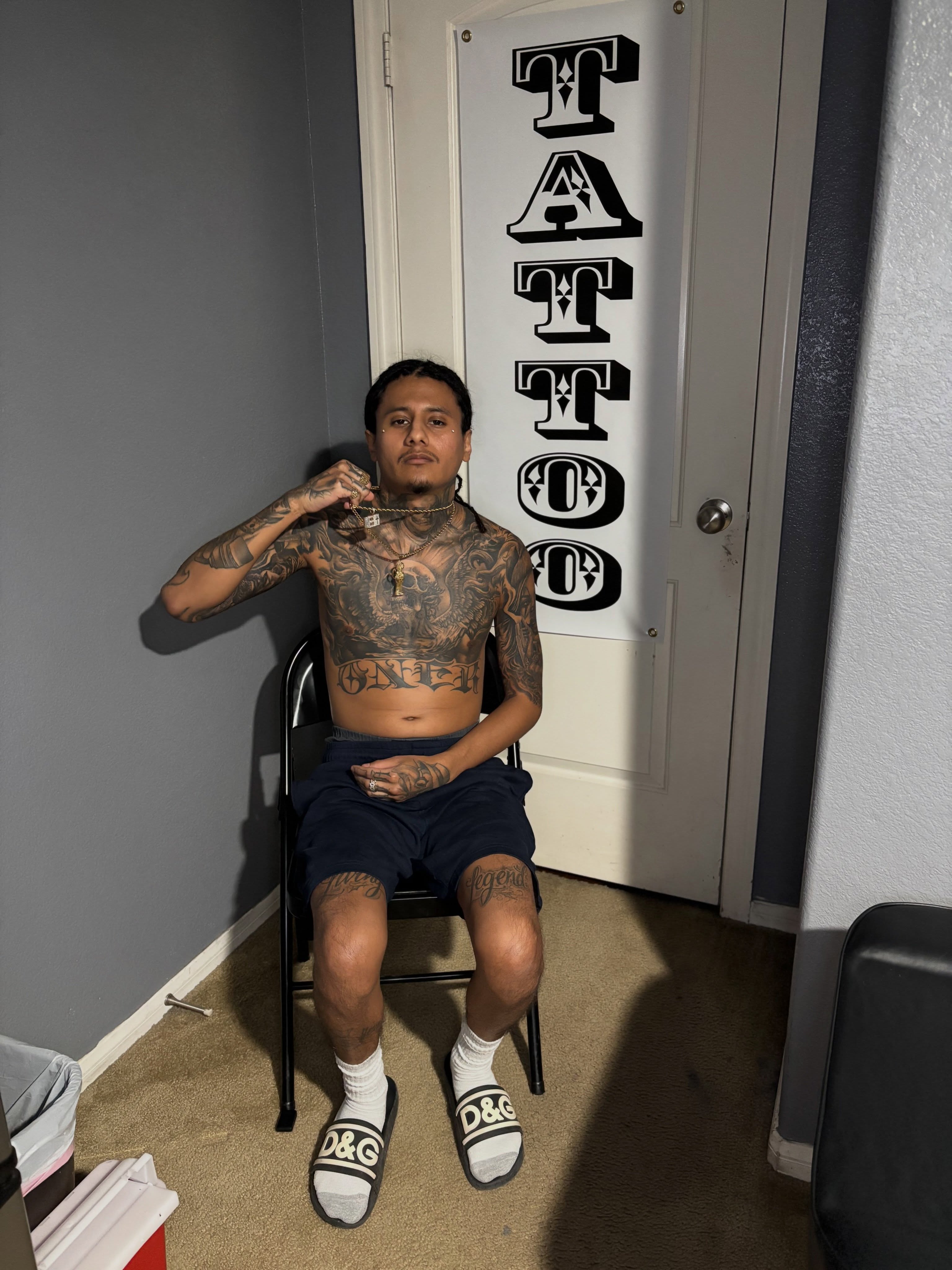 Thank god I went legit — tattoo by Purz One, El Centro, California