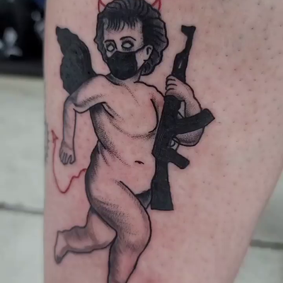 was dying to do this piece off my flash for so long! love how it turned out thx … — tattoo by Paulie Smith, Fairless Hills, Pennsylvania