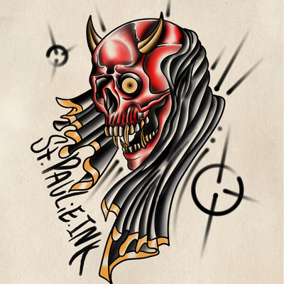RED REAPER GUY 

This tattoo be like: On the day I was born
The nurses all gathe… — tattoo by Paulie Smith, Fairless Hills, Pennsylvania