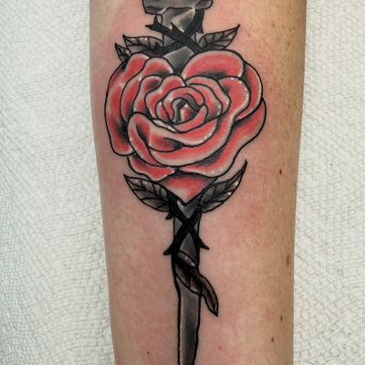 Rose & nail.

I really appreciate all the people I’ve tattooed over the years th… — tattoo by Paulie Smith, Fairless Hills, Pennsylvania