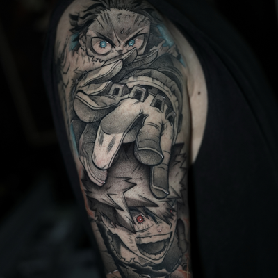 Midoriya y Bakugo — tattoo by Jose Orozco, Ciudad de Guatemala , Guatemala 