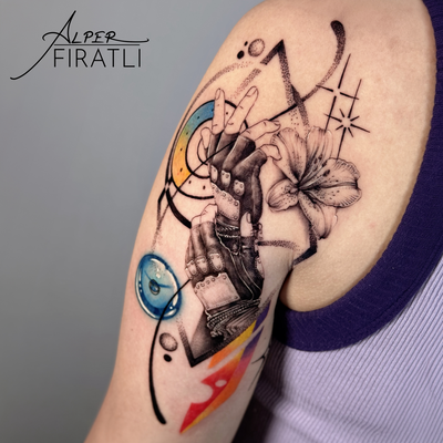 A custom piece inspired by Final Fantasy.
Mixing iconic elements with abstract c… — tattoo by Alper FIRATLI, Los Angeles, California