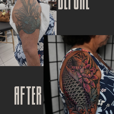 Out with the old, in with the artwork. ✨
This cover-up was all about transformin… — tattoo by Heather Baldwin, Aiea , Hawaii 