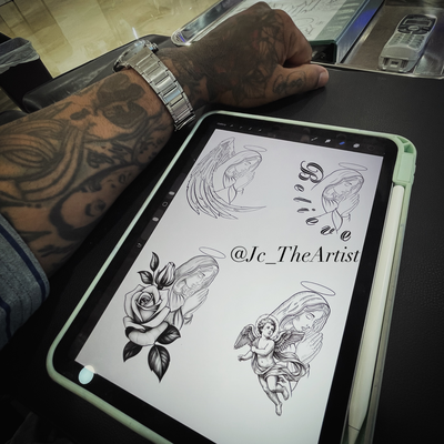 My 4th flash sheet of my lil virgin Mary’s — tattoo by Jc TheArtist, Downey, California