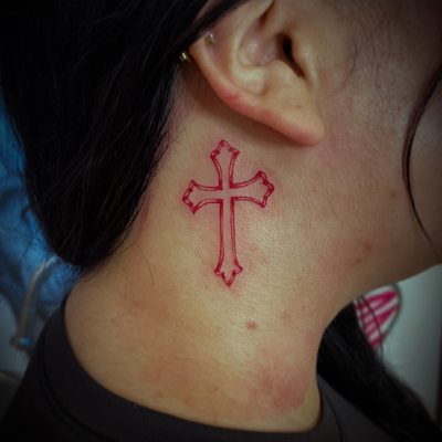 Lil cute cross — tattoo by Jc TheArtist, Downey, California