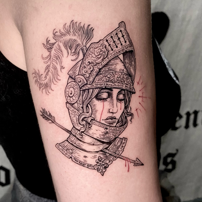 Medieval woodcut style is one of my favorites. Please request more. #woodcuttatt… — tattoo by Sam Robichaud, Los Angeles, California