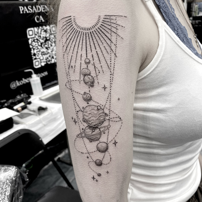 It was cold in there #art #design #tattoo #space #planets — tattoo by Sam Robichaud, Los Angeles, California