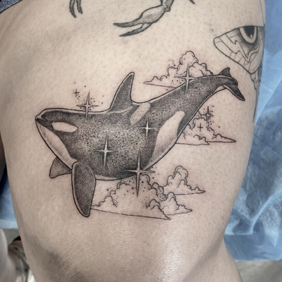 orca 2026 instagram @wolfhound.tattoo
email: wolfhound.tattoo08@gmail.com — tattoo by Sam Robichaud, Los Angeles, California