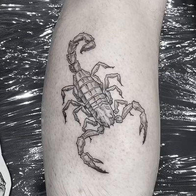 One of my favorites from the Palm Springs convention. #scorpion #tattoo #losange… — tattoo by Sam Robichaud, Los Angeles, California