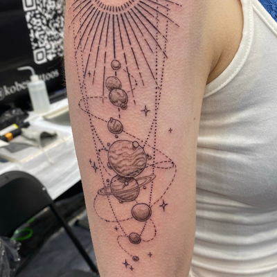 the planets from The Palm Springs Tattoo and Arts Festival — tattoo by Sam Robichaud, Los Angeles, California