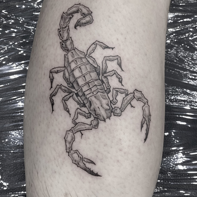 scorpion from The Palm Springs Tattoo and Arts Festival — tattoo by Sam Robichaud, Los Angeles, California