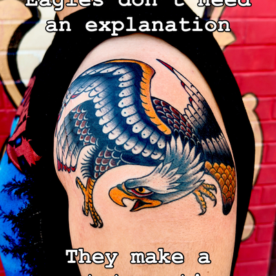 Here’s a few American traditional eagles I’ve made for clients who wanted to mak… — tattoo by Josh Hall, Dallas, Texas