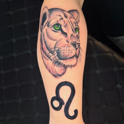 First tattoo for this lovely lady Leo.  She’s been watching her husband get tatt… — tattoo by Josh Hall, Dallas, Texas