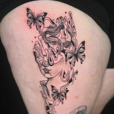 🖤 Part of it is not my original design, love this abstract look 🤭 

#fyp #tatt… — tattoo by Paige Chartrand, Goffstown, New Hampshire