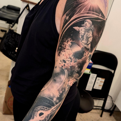 Glimpse at a sleeve in progress. Half healed, half fresh. Can't wait to continue… — tattoo by Janel Petch, Eagle Rock, CA