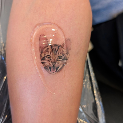 Portrait of Champ! Thank you so much, Amber! 

@junebugtattoos 

#pet #bengal #c… — tattoo by Janel Petch, Eagle Rock, CA