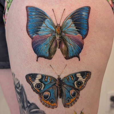 Top fresh, bottom healed from last year (done at the Golden State Tattoo Expo). … — tattoo by Janel Petch, Eagle Rock, CA