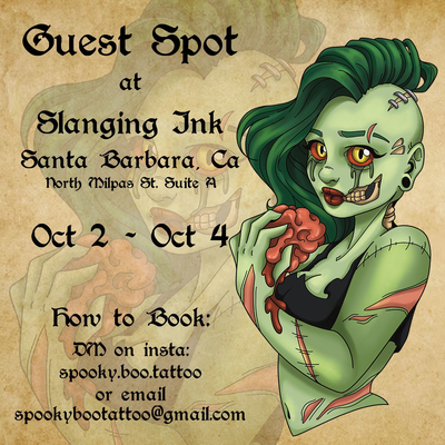 I will be guest spotting at 
Slanging Ink in Santa Barbara, Ca!
Friends and Fam!… — tattoo by Danni Munoz, Los Angeles, California