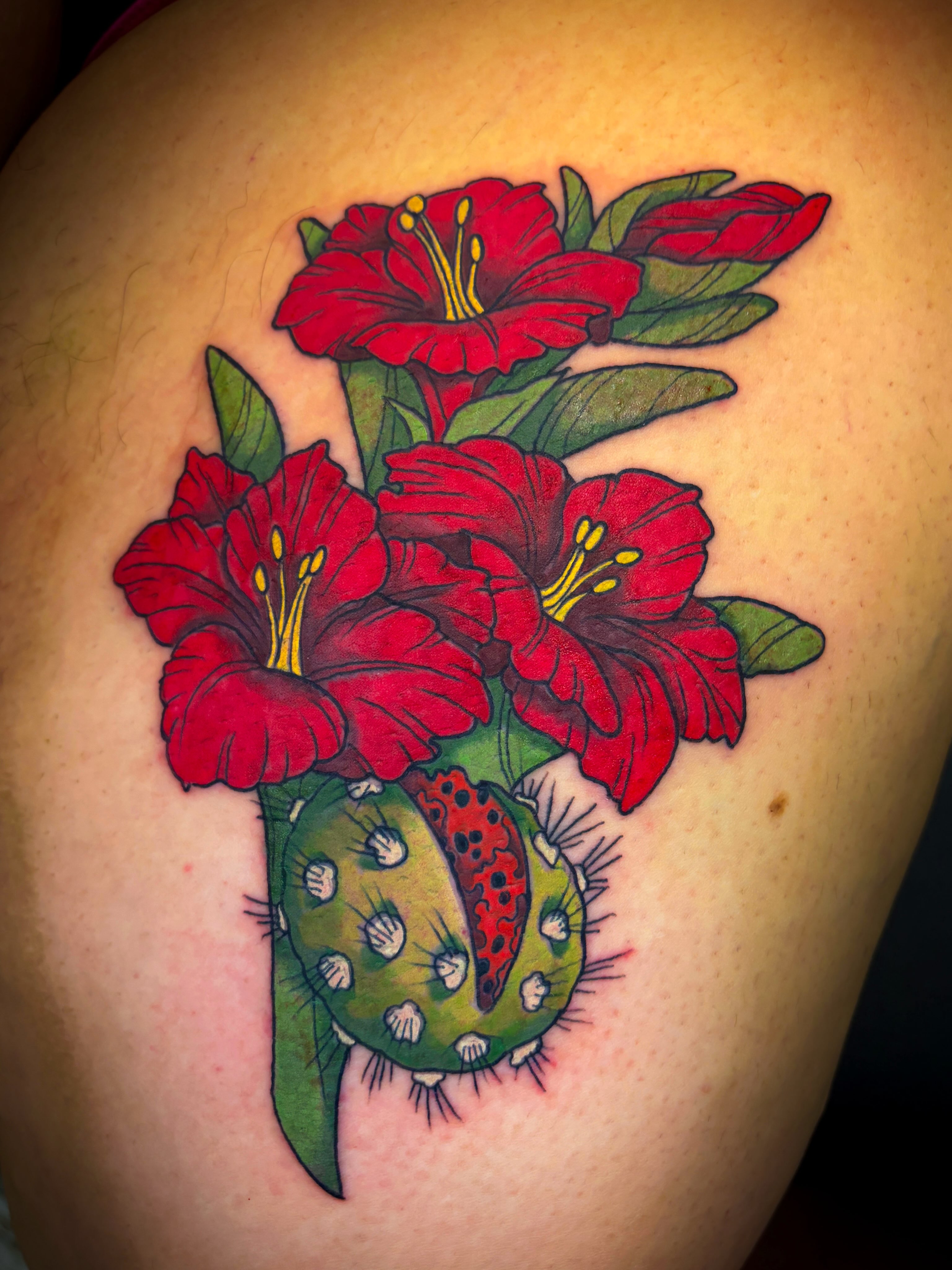 #colortattoo #neotraditional #neotradtattoo #gladioustattoo #flowertattoo — tattoo by Danni Munoz, Los Angeles, California