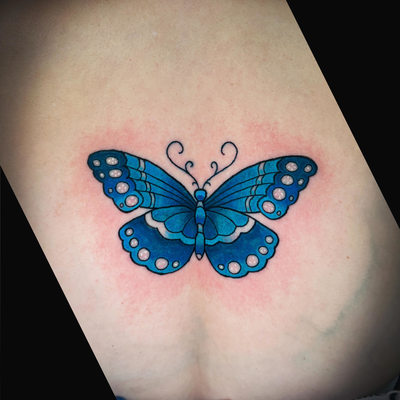 Butterfly Cover-Up!!!
Love me some color and it’s my favorite way to hide away w… — tattoo by Danni Munoz, Los Angeles, California