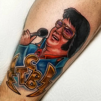 Fat Elvis — tattoo by Mario Delgado, San Francisco, California