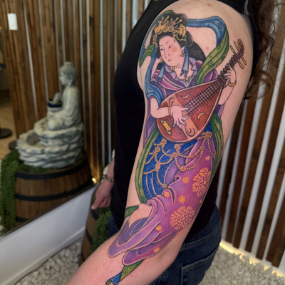 弁財天 — tattoo by Maki Fujieda sotomayor, Beverly Hills, California