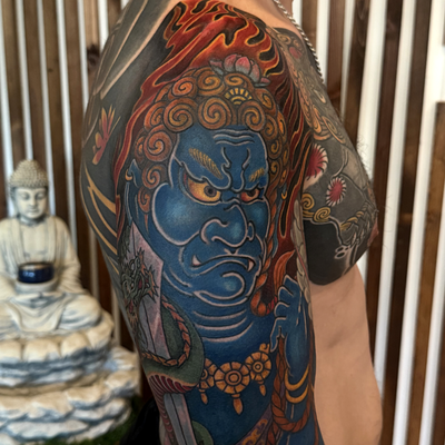 不動明王　Large Coverup — tattoo by Maki Fujieda sotomayor, Beverly Hills, California