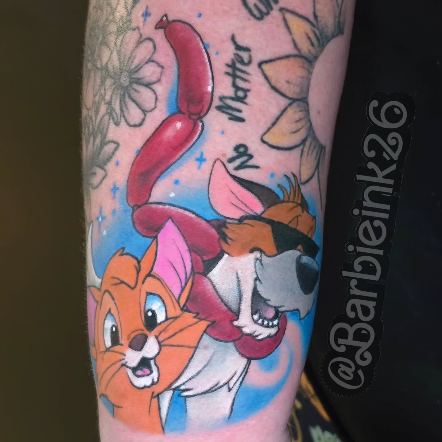 Oliver & Company 
Proudly made with @industryinksusa @blastedtattoocare 

#disne… — tattoo by Barbie Lavon, Troy, Michigan