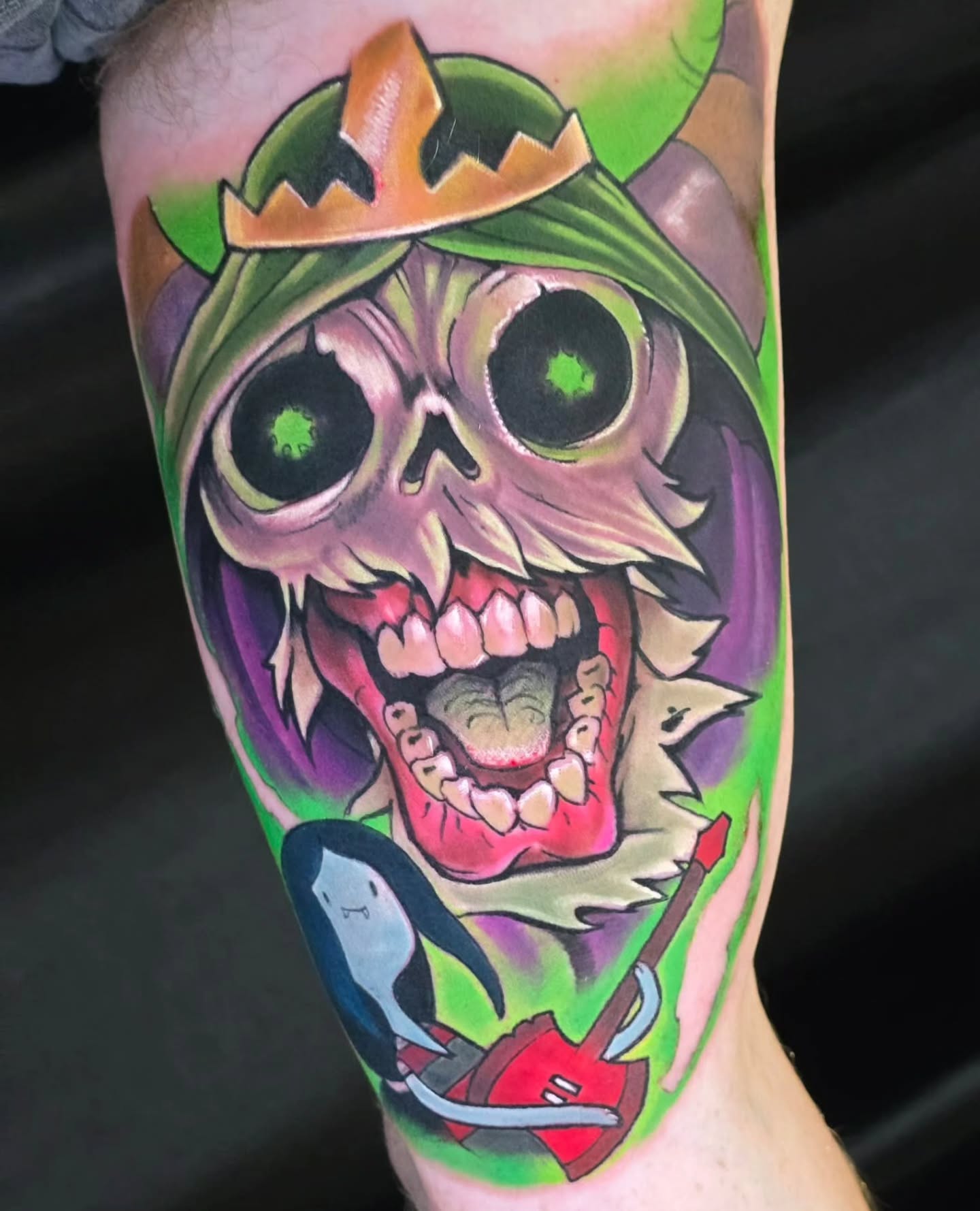 Day 2 at the @nomadlegacytattooexpo 
Adventure Time <3 

#colortattoo #adventure… — tattoo by Barbie Lavon, Troy, Michigan