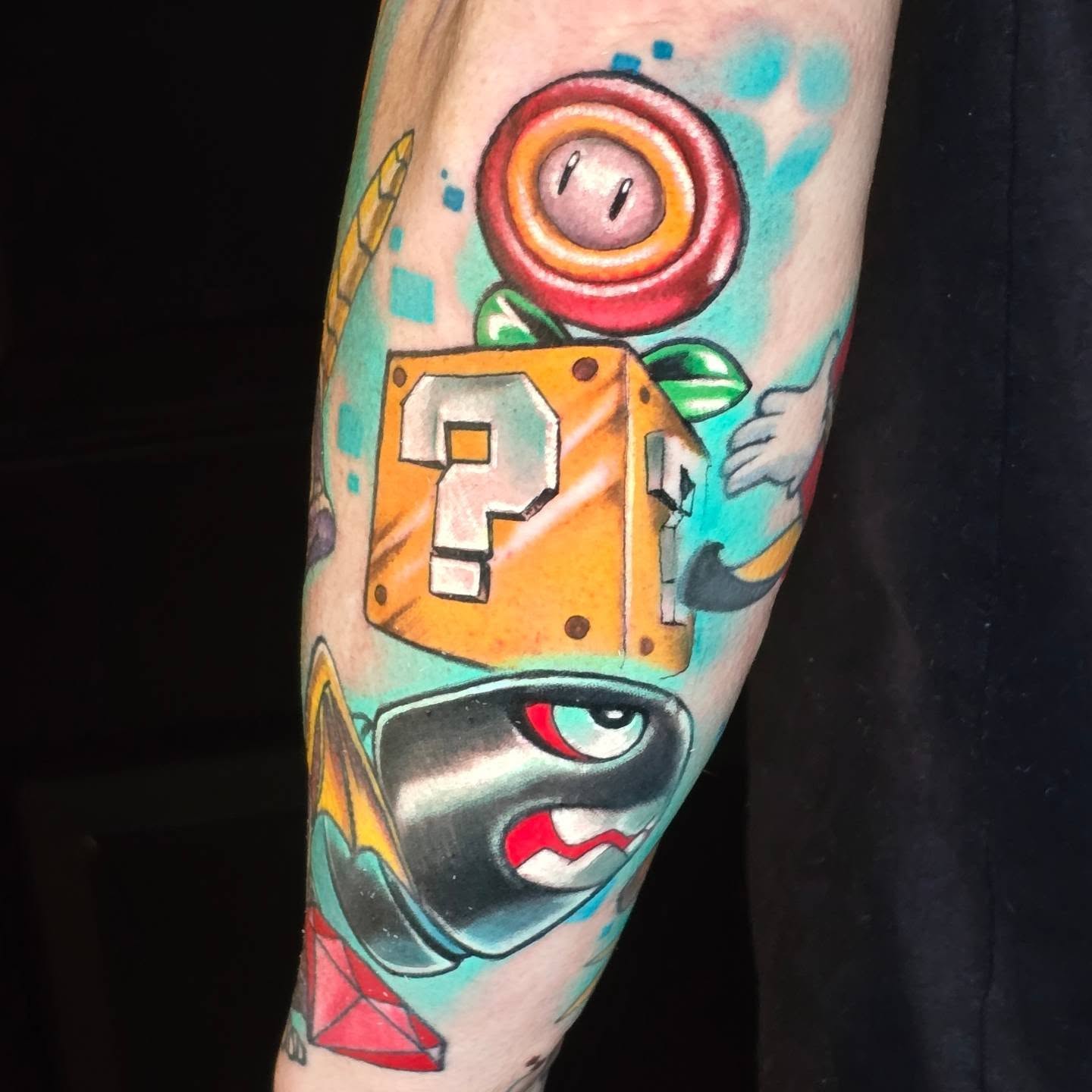 Spending 2 days finishing out this video game sleeve. 
More tomorrow. 
Made with… — tattoo by Barbie Lavon, Troy, Michigan