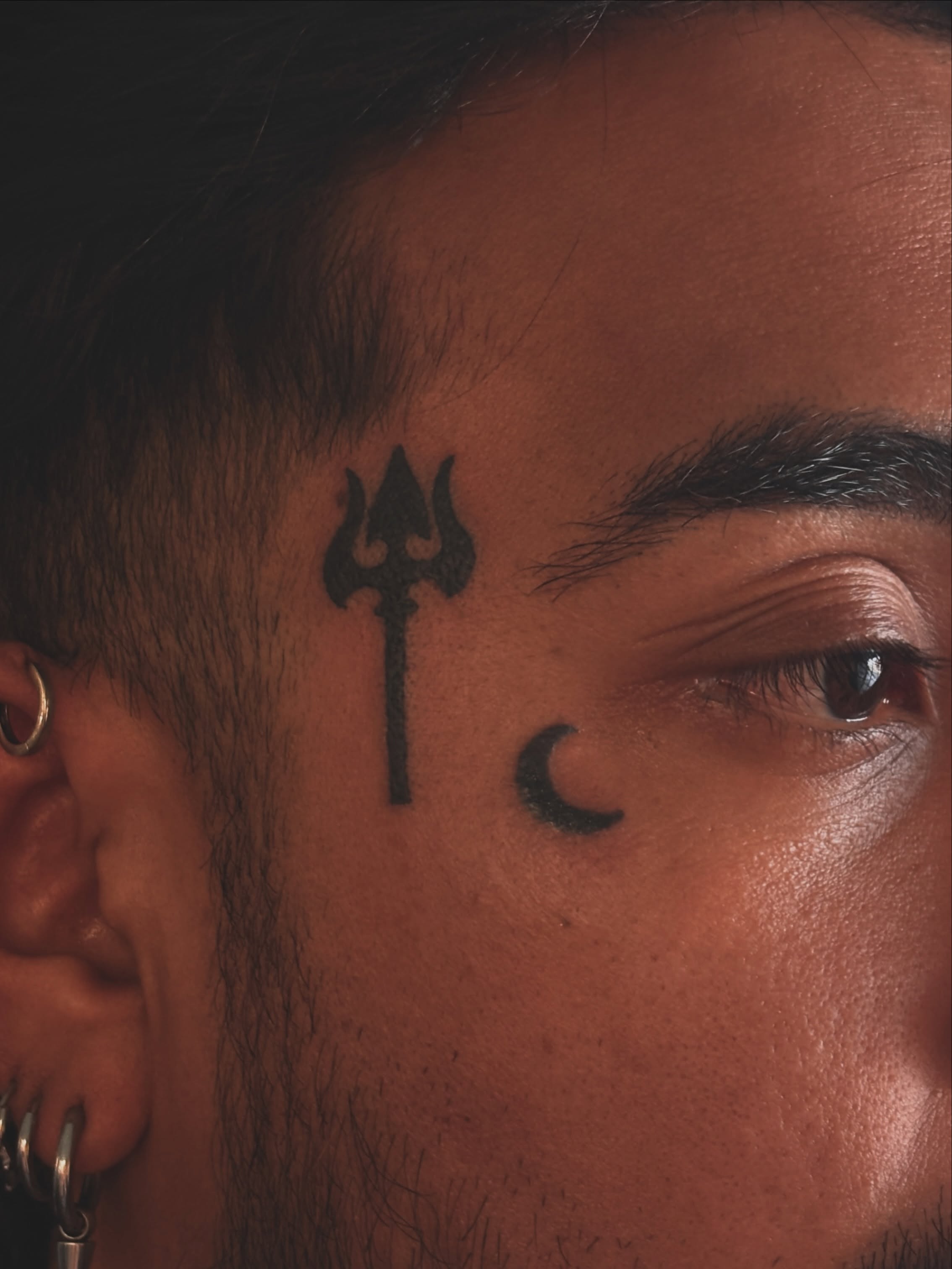 trishula and moon and sun for @_alealejandroo_ !! does he look like an anime pro… — tattoo by Arika Amricachi, colton, CALIFORNIA