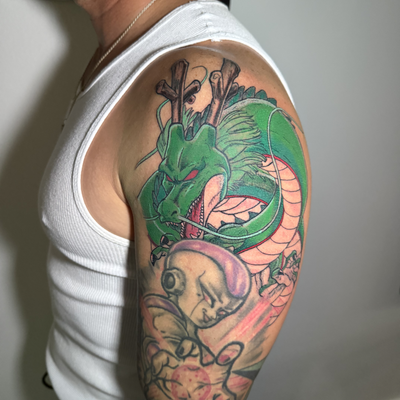 i added this dragon named Shenlong, to this existing sleeve — tattoo by Carlos Fuentes, loiza, puerto rico